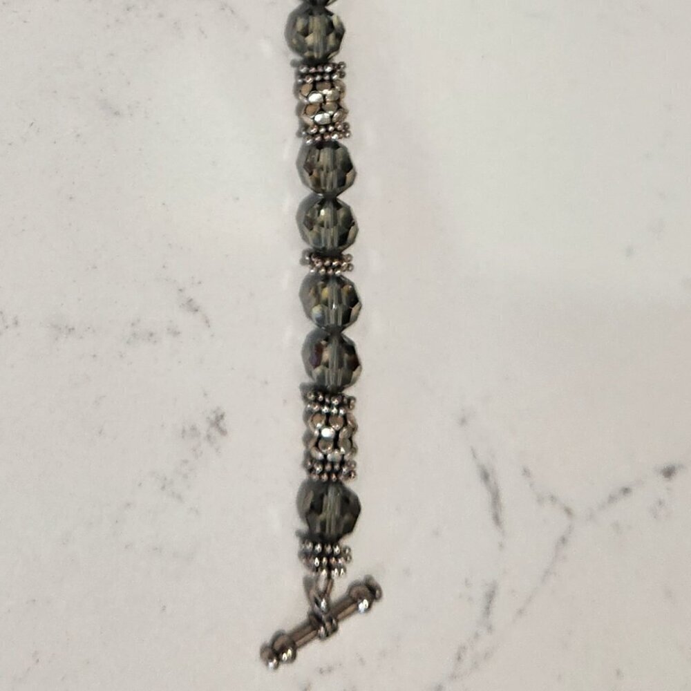 Vintage Silver Tone Charm Beads and Crystal Bracelet - Picture 3 of 5